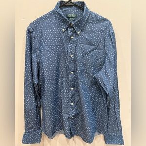 Lauren Ralph Lauren Blue Denim Patterned Casual Button Down Shirt